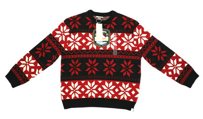 AGTAWH St Moritz Sweater Mens Large Red Black Nordic Snowflake Ski Resort Patch