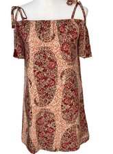 Madewell Dress Silk Cold Shoulder Women XS Pink Red Paisley Print Watercolor R2