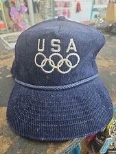 Vintage USA Olympics Baseball Cap Trucker Hat Corduroy Rings Sports