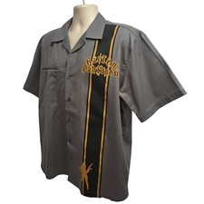 Harley Davidson Gray Mechanic Garage Button Up Embroidered Shirt Large Pocket