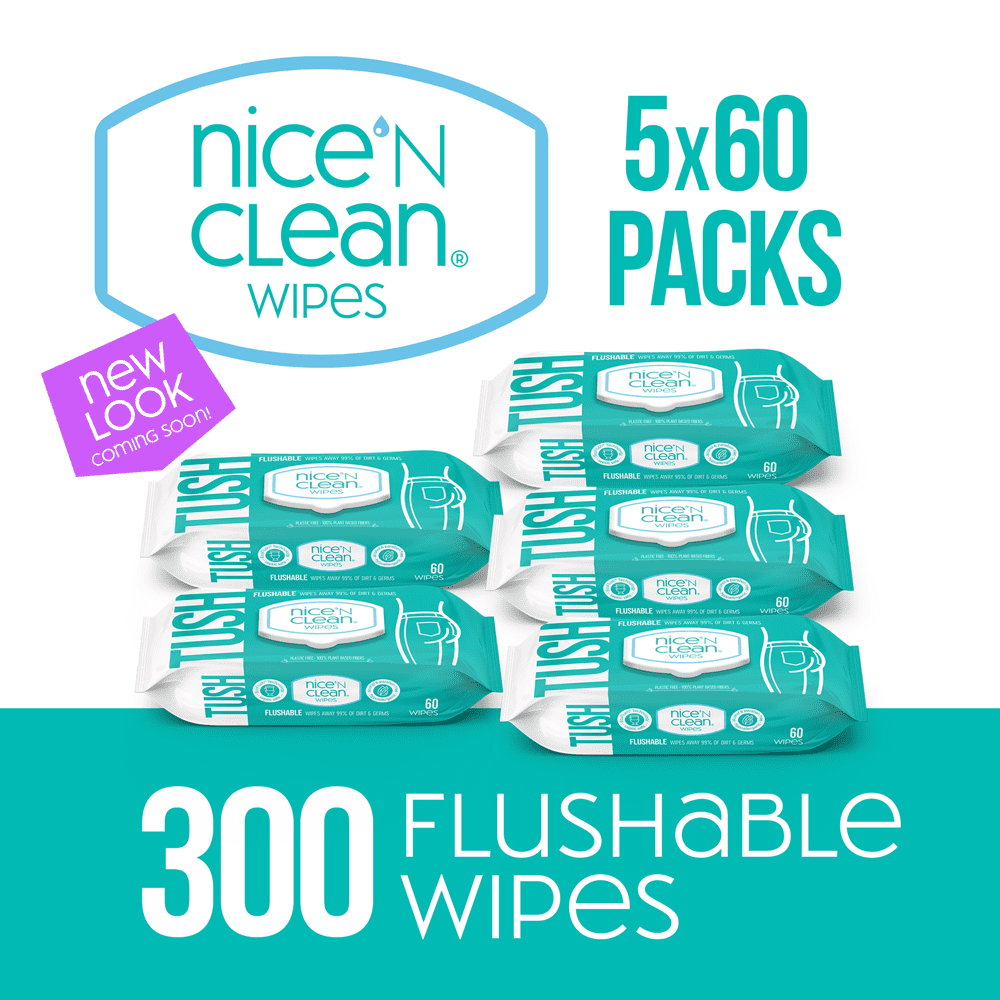 Nice 'N Clean Flushable Wet Wipes 5 Packs of 60 Wipes 300 Total Wipes ...