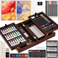 Art Supplies Vigorfun Deluxe Wooden Art Set Crafts Drawing Painting Kit with ...