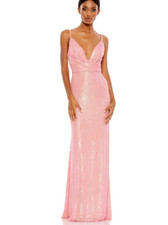 Mac Duggal SEQUINED DRAPED V NECK GOWN CORAL SIZE 8 26945