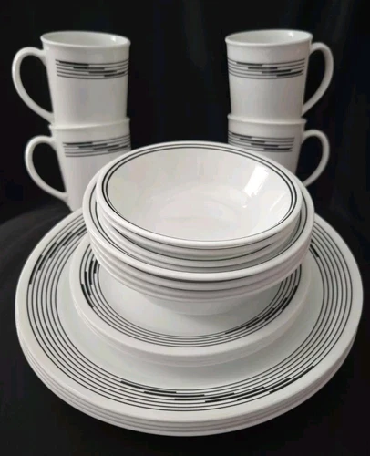 20 pc CORELLE OPTIC DINNER SALAD PLATES CEREAL DESSERT BOWLS MUGS CUPS