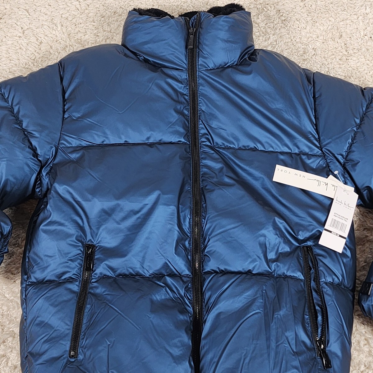 Nicole Miller Puffer Jacket Womens Medium Blue Short Faux