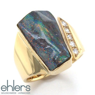 Damenring Boulderopal Brillanten Handarbeit 750 Gelbgold Neuware 20% red. 504-24