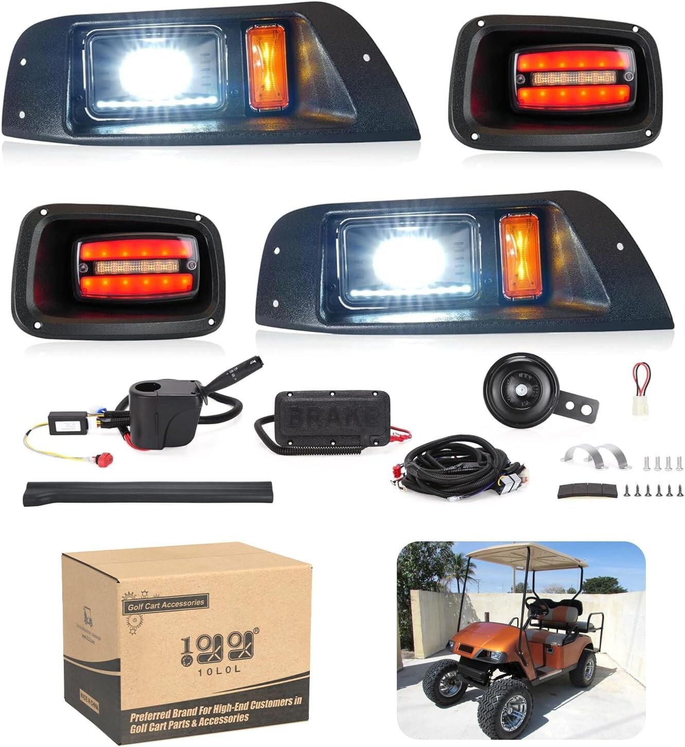 Deluxe Golf Cart LED Headlight Tail Light Kit for EZGO TXT (