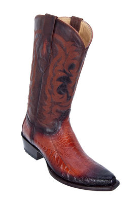 LOS ALTOS COGNAC GENUINE SNIP TOE OSTRICH LEG WESTERN COWBOY BOOT (D) 940557