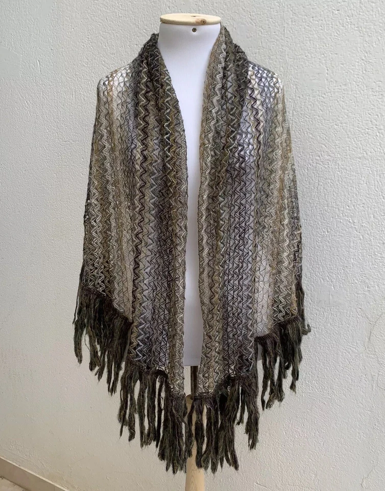 MISSONI полоски серый прямоугольник акриловый Mohair шарф 72/47 в сделано в Италии #a107 - Изображение 2 из 4