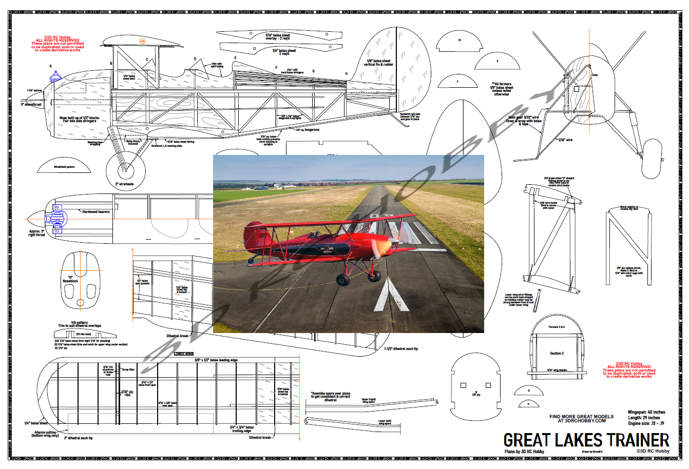 GREAT LAKES TRAINER 40" Wingspan RC Airplane Kit Laser Cut Balsa & Ply ...