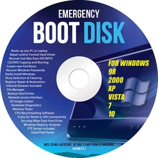 Windows Emergency Boot Disk - for Windows 98, 2000, XP, Vista, 7, 10 PC Repair D