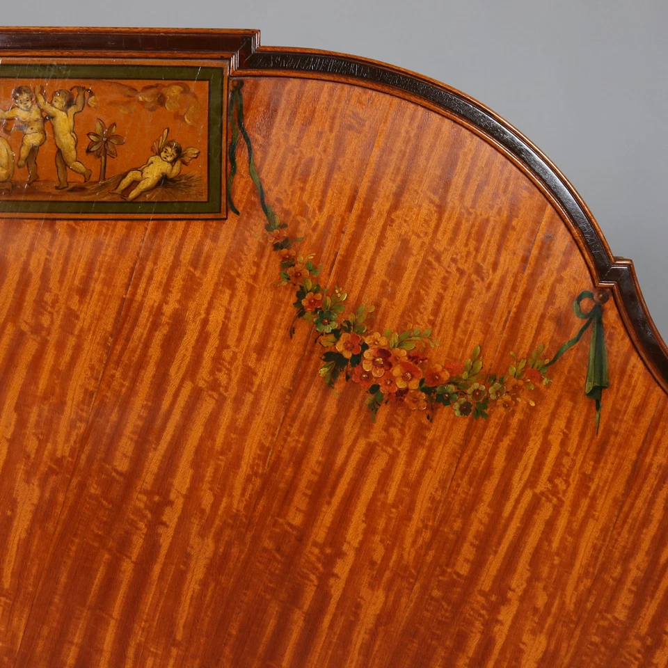 Antique and Fine Adam Style Painted & Ebonized Satinwood & Bronze Bed Frame - Image 4 of 4