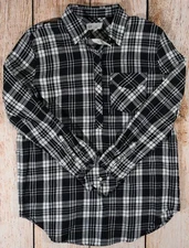 NWT Womens GAP Long Sleeve Popover Blouse Black White Plaid - 838276
