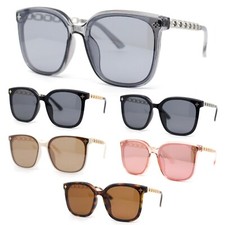 Womens Jewel Chain Arm Inset Lens Horn Rim Flower Pin Sunglasses