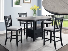 Hartwell Counter Height Table & 4) Chairs; Round; 18" Leaf; Light Gray & Black