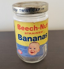 Vintage 1950-1960s Beech-Nut Baby Food Glass Jar Lid Strained Bananas