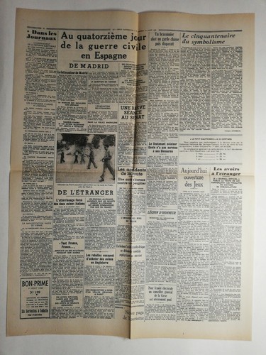 N237 La Une Du Journal Le petit dauphinois 1 août 1936 l'inquiétude gagne Europe - Foto 2 di 2