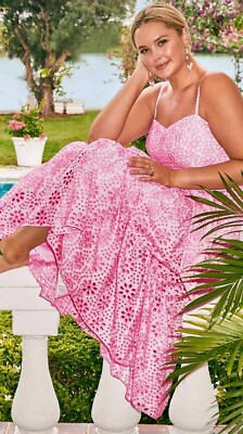 Lilly Pulitzer Edith Midi Dress Pink Funflower Eyelet EASTER DERBY