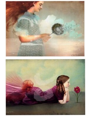 *CATRIN WELZ-STEIN Postkarte*Frauen*10x15*Flower Power*Wünsch dir was