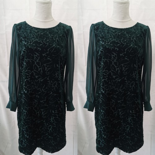 Laura Ashley Vintage Ladies Dress Size 12 Green Shift Long Sleeves Lined Floral - Picture 7 of 24