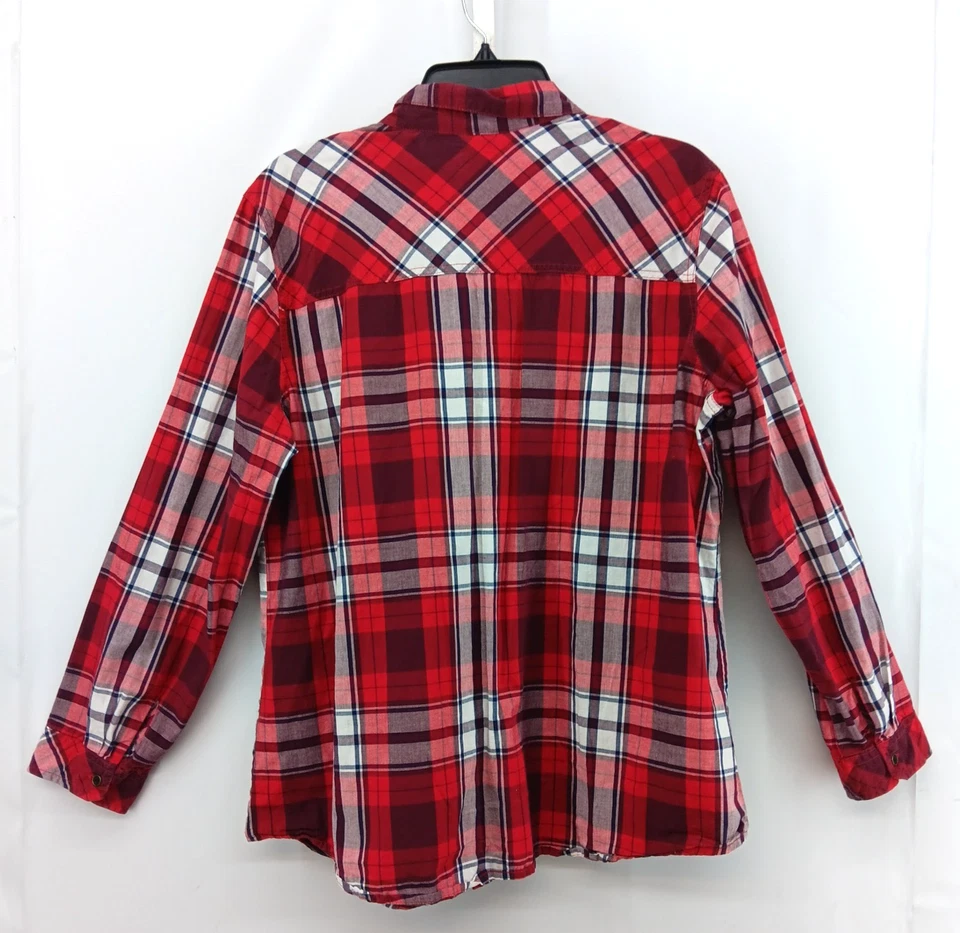 褪色荣耀衬衫女式 XL 码红色格子长袖轻便纽扣上衣 — 第 3/4 张图片