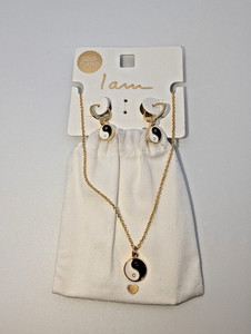 Authentic Gold Plated Yin Yang Necklace and Earring Set