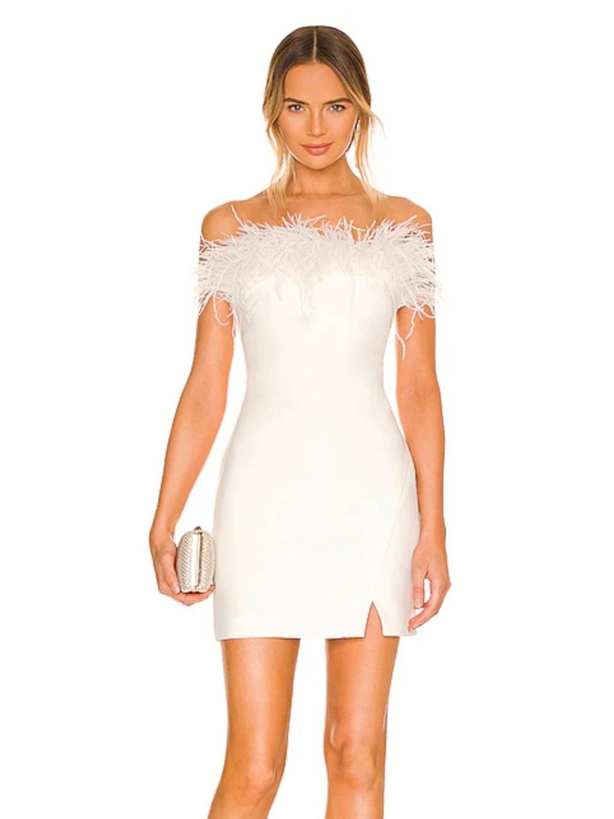 LIKELY Katy White Feather Trim Mini Dress