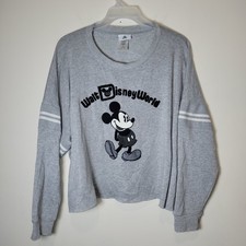 Disney Walt Disney World Mickey Mouse Sweatshirt Women's 1X Gray Cropped Stripes
