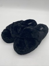 Victoria Secret PINK Faux Fur Slipper Slides Size large Black US SZ 9-10