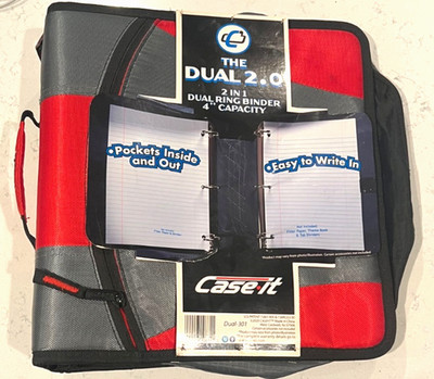 Case-It Original The Dual 2.0 w/2 In 1 Dual Ring Binder 4'' Capacity Red/Gray