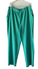 Lands End Womens L 14-16 Green Sport Knit Straight Leg Pull On Pants Pockets