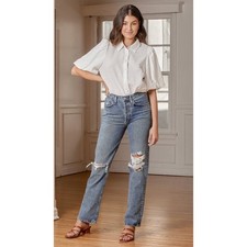 Agolde Lana Light Wash Distressed Mid Rise Vintage Straight Jeans size 27
