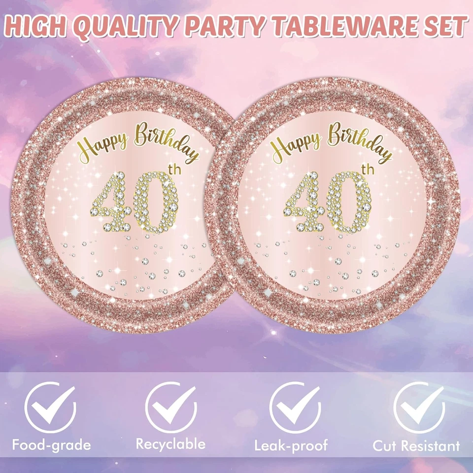 40 PCS 40Th Birthday Decorations for Women 40Th Birthday Plates and Napkins Set - Image 4 of 4