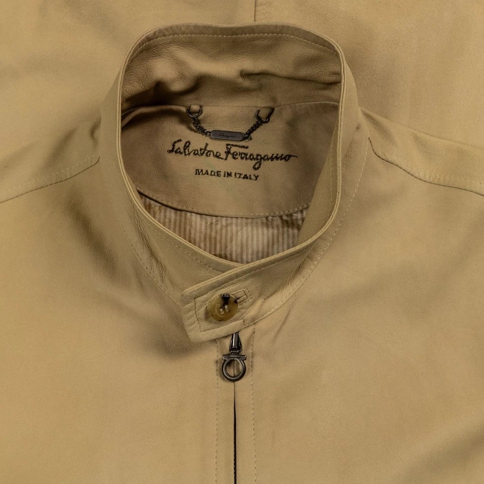SALVATORE FERRAGAMO blouson cuir nappa beige IT 54 / L - XL Gancini zip veste - Photo 2/4