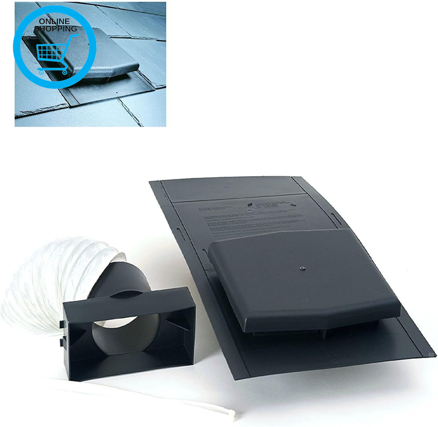 10K Slate Roof Tile Vent Ventilator & Adapter Kit for Extractor Fans, Soil Pipes