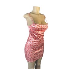 S UO Urban Outfitters Butterfly Print Pink Mini Slip Satin Sleeveless Dress Y2K