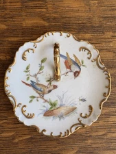 Herend Rothschild Style Bird  & Bug Handled porcelain Server Antique  Deonna