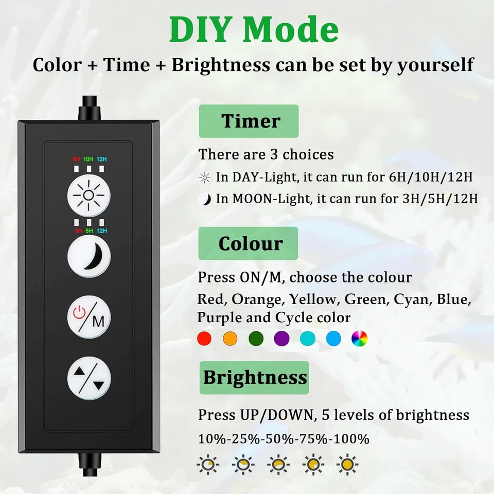 Lampada LED per Acquario Con Clip Potente, Illuminazione RGB Regolabile Con Time - Immagine 2 di 4