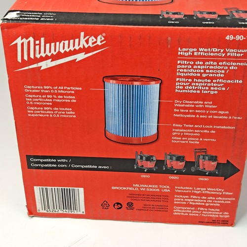 Milwaukee Large Wet/Dry High Efficiency Filter 49-90-1978 Vacuum 0910 0920 0930 - Picture 7 of 10