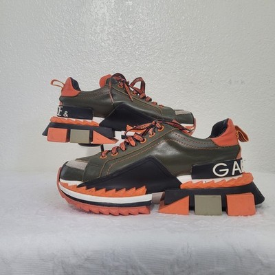 Dolce&Gabbana Men 9US Super King  Olive Green Orange Luxury Casual Sneakers GUC