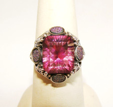 Designer Sterling Silver Faceted Pink Purple Stone 4 Druzy Ring 7.25