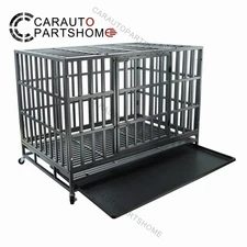 47" Heavy Duty Dog Cage Metal Dog Folding Pet Crates w/Double Door for Large Dog