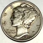 1936-P Mercury Dime 10c Circulated 90% Silver US Silver Coin- 2340