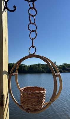 Vintage Woven Boho Rattan Wicker Plant Holder - Hanging Basket