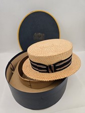 Vtg Brooks Brothers Woven Straw Boater Skimmer Hat Size 7 w/ Orig Box