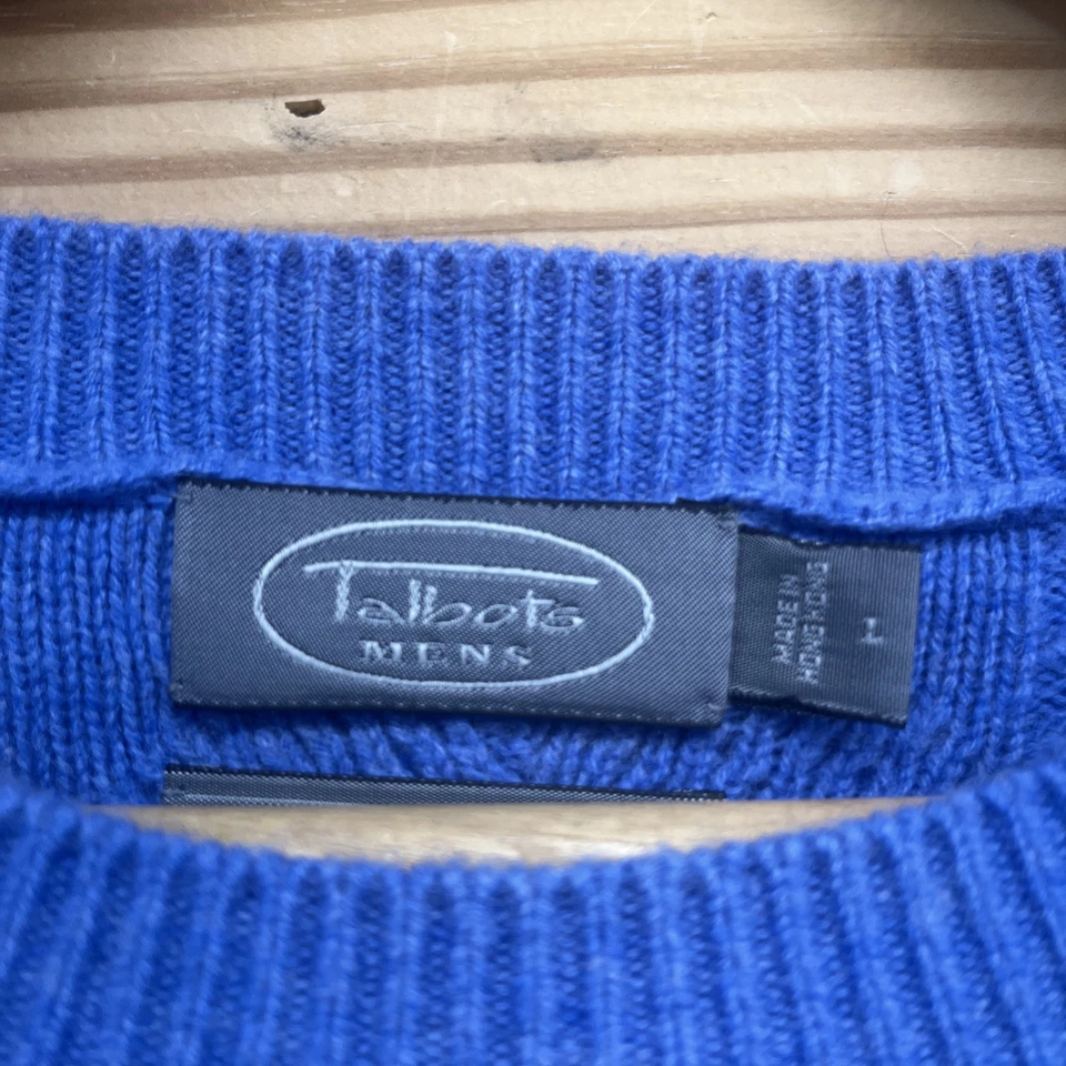 Talbots Sweater Mens Large Wool Cashmere Blend Blue Textured LS Pullover B124 - Image 3 of 4
