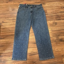 Express Women's Embellished Jean Size 14 Medium Wash - Rhinestones NWT