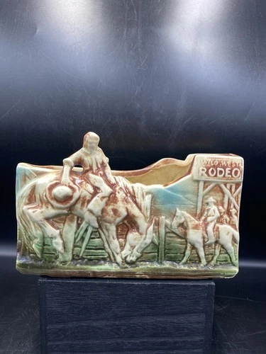 McCoy USA Pottery Wild West Cowboy Rodeo Planter Non Standard Glaze Exc Cond