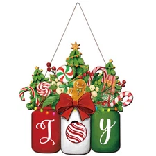 Christmas Mason Jar Welcome Sign for Front Door - Wooden Hanging Gingerbread ...