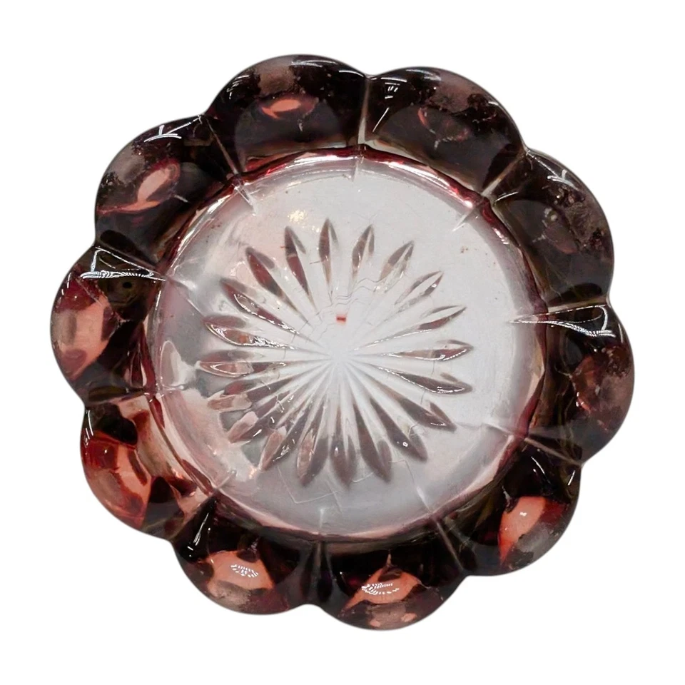 Vtg Ruby Stained Glass Pitcher Etched Victorian Style with Handle 4.5" x 4.5" - Image 4 of 4